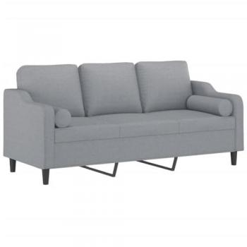 Sofá de 3 plazas con cojines tela gris claro 180 cm