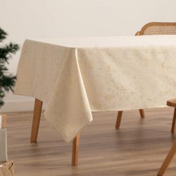 Mantel navideño rectangular de algodón jacquard crudo con hilo dorado 140x350 cm