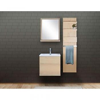Conjunto de baño 60 cm en roble con mueble, lavabo de resina, espejo y módulo de almacenamiento ENIO
