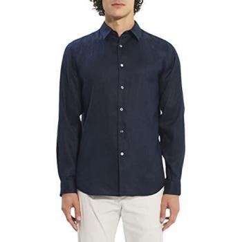 Theory Men's Relaxed Linen Irving Shirt - Baltic Dark Navy - Size Medium
