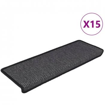 Alfombrilla Autoadhesiva de Escalera Sisal 15 uds Protector Color Antracita, Gris y Beige, 65x21x4cm