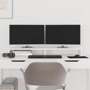vidaXL Monitor Stand - White, 100x27x10 cm, Solid Wood Pine