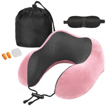 Almohada de Viaje, Sararoom Almohada de Viaje Viscoelástica de Espuma de Memoria con Funda Lavable con Máscara de Ojo y Tapones de los Oídos