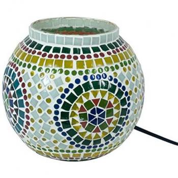 Lámpara de Sobremesa Redonda Multicolor Árabe de Vidrio Verde 19x19x18cm - Signes Grimalt