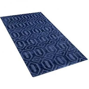 Alfombra de Viscosa Azul Marino 80 x 150 cm Patrón Geométrico Tejido a Mano Flatweave