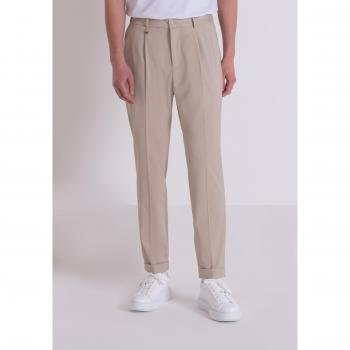 Regular Fit Elastic Viscose Blend Trousers - Jacob Style, Beige, XL