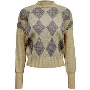 Only Women's Beril Pullover Checked Grey in Size Large