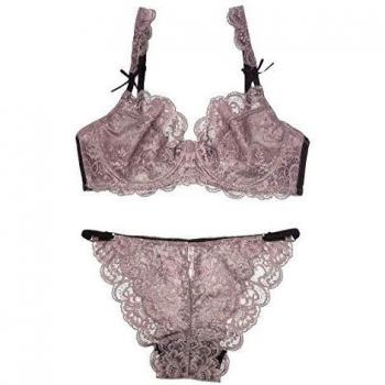 SHEKINI Conjuntos de lencería Sexy Ropa Interior para Mujer Sujetador con Aros Sin Relleno Push up Sujetador y Bragas de Encaje Transparente Caliente Sexy Bralette y Tanga