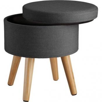 Taburete acolchado de almacenamiento Yumi efecto lino con compartimento de almacenamiento 150 kg, tapizado efecto lino, versátil y combinable, práctico compartimento de almacenamiento en el interior