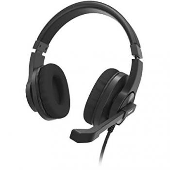 Hama Auriculares HS-P350 V2 - Cascos estéreo con micrófono, conexión Jack de 3,5 mm, cable AUX de 2 m, diseño para PC y oficina, color negro