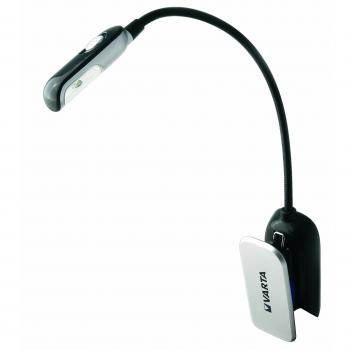 Varta 5.mm LED Book Light incl. 2 pilas de botón CR2032, lámpara de lectura, luz para leer, lámpara para libros, luminaria de trabajo, luminaria con pinza, luminaria de mesa para Kindle, libros, atriles, teclados - Cuello flexible