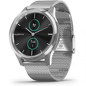 Garmin Vivomove Luxe Smartwatch Hybrid Analógico Digital Unisex, Caja Plata, Pulsera Acero Malla Milano 010-02241-03