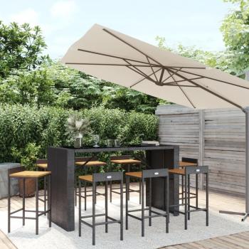 9 Piece Garden Bar Set Black Poly Rattan & Solid Wood Acacia