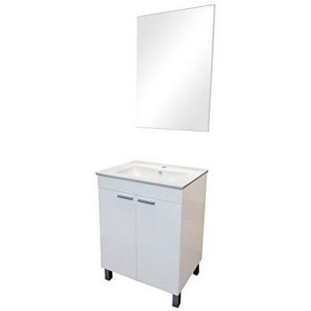 ARKITMOBEL Mueble de Baño con 2 Puertas y Espejo, Modulo Baño, Modelo LC1, Acabado en Blanco Brillo, Medidas: 60 cm