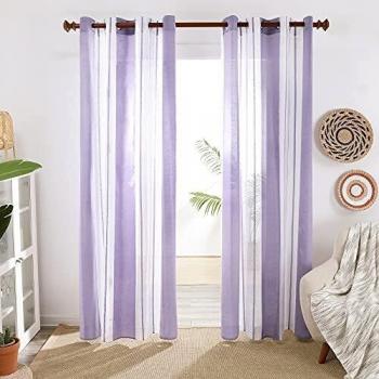 Deconovo Cortinas Translúcidas, con Rayas, para Salon Habitacion Dormitorio, con Ojales, 140x245cm