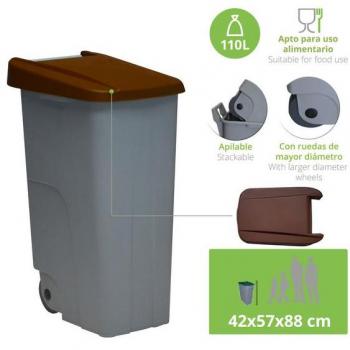 CONTENEDOR RECICLO 110 LITROS CERRADO + 3X BOLSAS DE BASURA