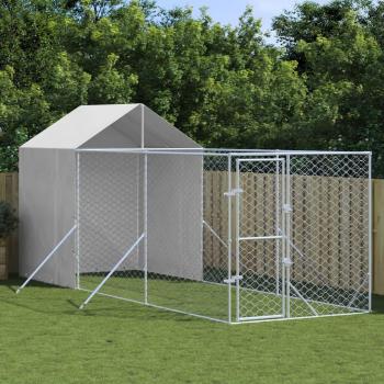 vidaXL Silver Galvanised Steel Outdoor Dog Kennel with Roof 2x6x2.5 m