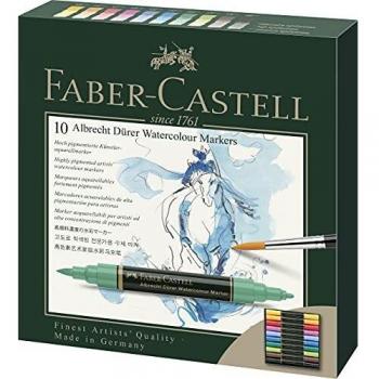 Estuche 10 Marcadores Acuarelables Doble Punta Albrecht Dürer Faber-Castell Colores Negro, Azul, Marrón, Verde y Azul Claro Ref. 160310