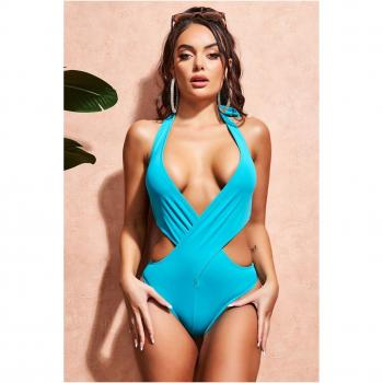 Goddiva V Neck Swimsuit - Teal - Size Large