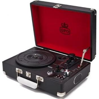 GPO Attache Tocadiscos para vinilos con diseño de maletín y altavoces integrados - Negro jet