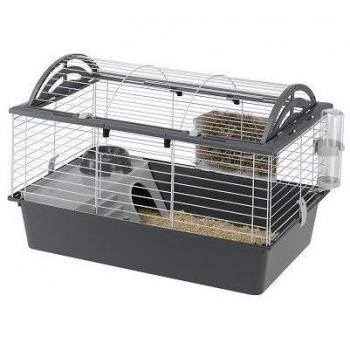 Ferplast Casita 100 Jaula Grande para Conejos y Cobayas, Techo Redondeado Abatible, Incluye Accesorios, Metal Barnizado Blanco y Plástico, 96 x 57 x