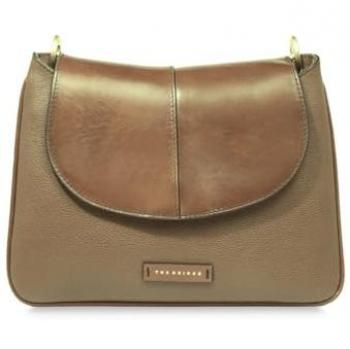 The Bridge Elisabetta Brown Leather Shoulder Bag with Button Closure - One Size
