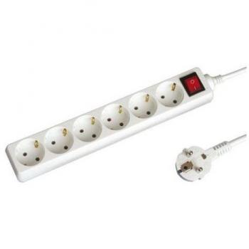 Base Múltiple GSC Evolution 6 Enchufes con Interruptor, 1.5m de Cable 3x1mm, Color Blanca, Modelo GSC 0000007