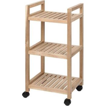Carrito de baño Acina de 3 niveles, madera de acacia, marrón, 35 x 72 x 31 cm, con ruedas y certificado FSC
