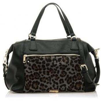Bolso de mano Mustang Belk negro con asa doble, estampado animalprint, cierre cremallera, casual, sintético