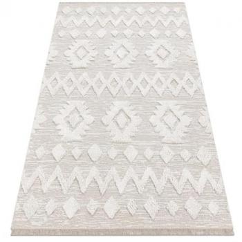 Alfombra Eco Sisal Boho Rombos con Flecos - Beige/Crema 194x290 cm