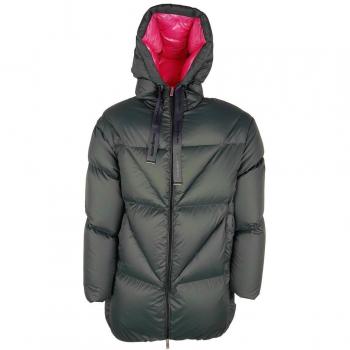 Centogrammi Elegant Grey Down Jacket with Fuchsia Lining - Medium