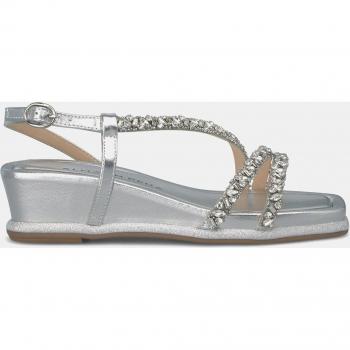 ALMA EN PENA V240741 Sandalias Abiertas Mujer Plata, sandalias de cuña de mujer con puntera cuadrada y tiras de pedrería