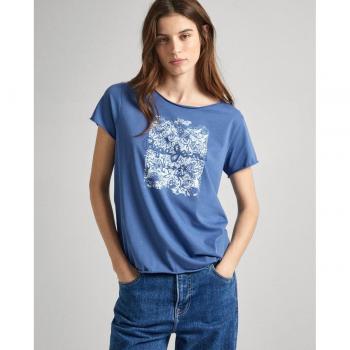 Pepe Jeans Camiseta Azul PL505829-553 con Estampado Gráfico y Cuello Sin Rematar, para Mujer