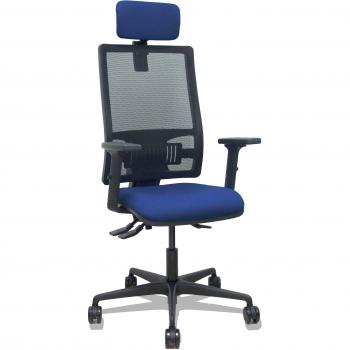 Silla Bormate asincro malla negra asiento bali azul marino brazos 2D ruedas 65mm cabecero regulable