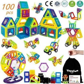 Bloques Magneticos, Theefun 100 Piezas Bloques de Construcción Magnéticos Bloques de construcción de Bloques, Juguetes Construcciones Magneticas para Niños Juguetes Creativos y Educativos