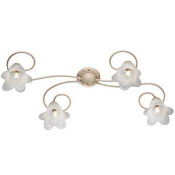 Lámpara de Techo Cuatro Luces Flores Hierro Marfil y Oro 87x40xh17 cm