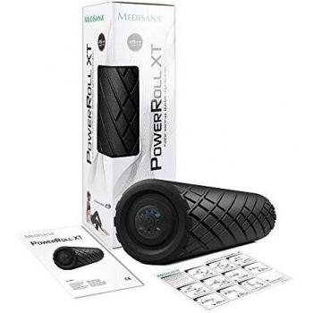 Medisana PowerRoll XT Rodillo de fascia para columna vertebral, espalda, piernas, para ejercicios de fascia con plan de entrenamiento, tensión, yoga con función de vibración, 8 intensidades