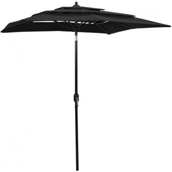 Sombrilla de 3 niveles con poste de aluminio negro 2x2 m