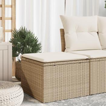 Taburete de jardín con cojín ratán sintético beige 55x55x37cm Vidaxl