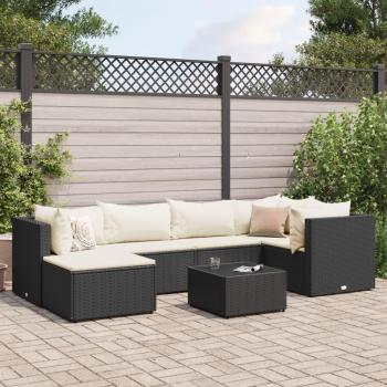 Set de muebles de jardín y cojines 7 pzas ratán sintético negro Vidaxl