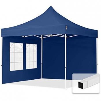Gazebo Plegable TOOLPORT 3x3m de Acero con 2 Paneles Laterales y Ventanas Rectangulares, Color Azul