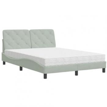 Cama con colchón terciopelo gris claro 140x190 cm