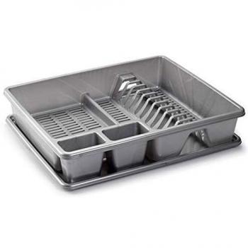 Plastic Forte 1152212 - Escurreplatos Rectangular con Bandeja, Plástico Polipropileno Libre de BPA, Gris, 48 x 38 x 9 cm