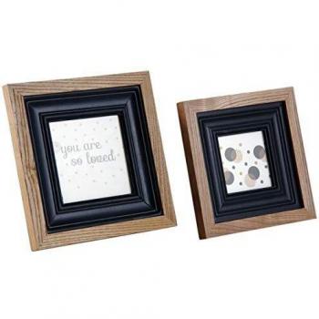 Marco de fotos de madera y cristal - Juego de 2 - Marrón y negro - 14x14 cm