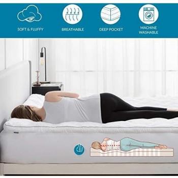 Bedsure Topper Colchón 180x190/200x5cm - Funda Colchón Cama 180 Acolchado de Espuma de 7-Zonas, Protector Colchón Hipoalergénico Suave Transpirable de Microfibra