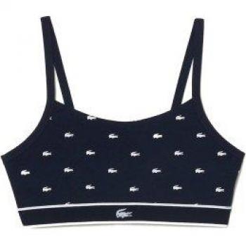 Sujetador deportivo Lacoste para mujer, algodón stretch, estampado, color azul marino, talla L