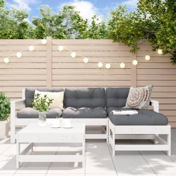 5-Piece White Solid Wood Garden Sofa Set with Cushions