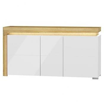Aparador Teo 3 puertas con LED y acabado estratificado blanco y madera