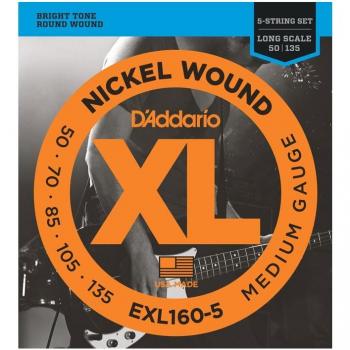 D'Addario EXL160-5 Long Scale Nickel Wound 5-String Bass Set 50-135