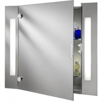 Armario de baño moderno Brillante con espejo de vidrio, iluminación integrada y toma de afeitadora